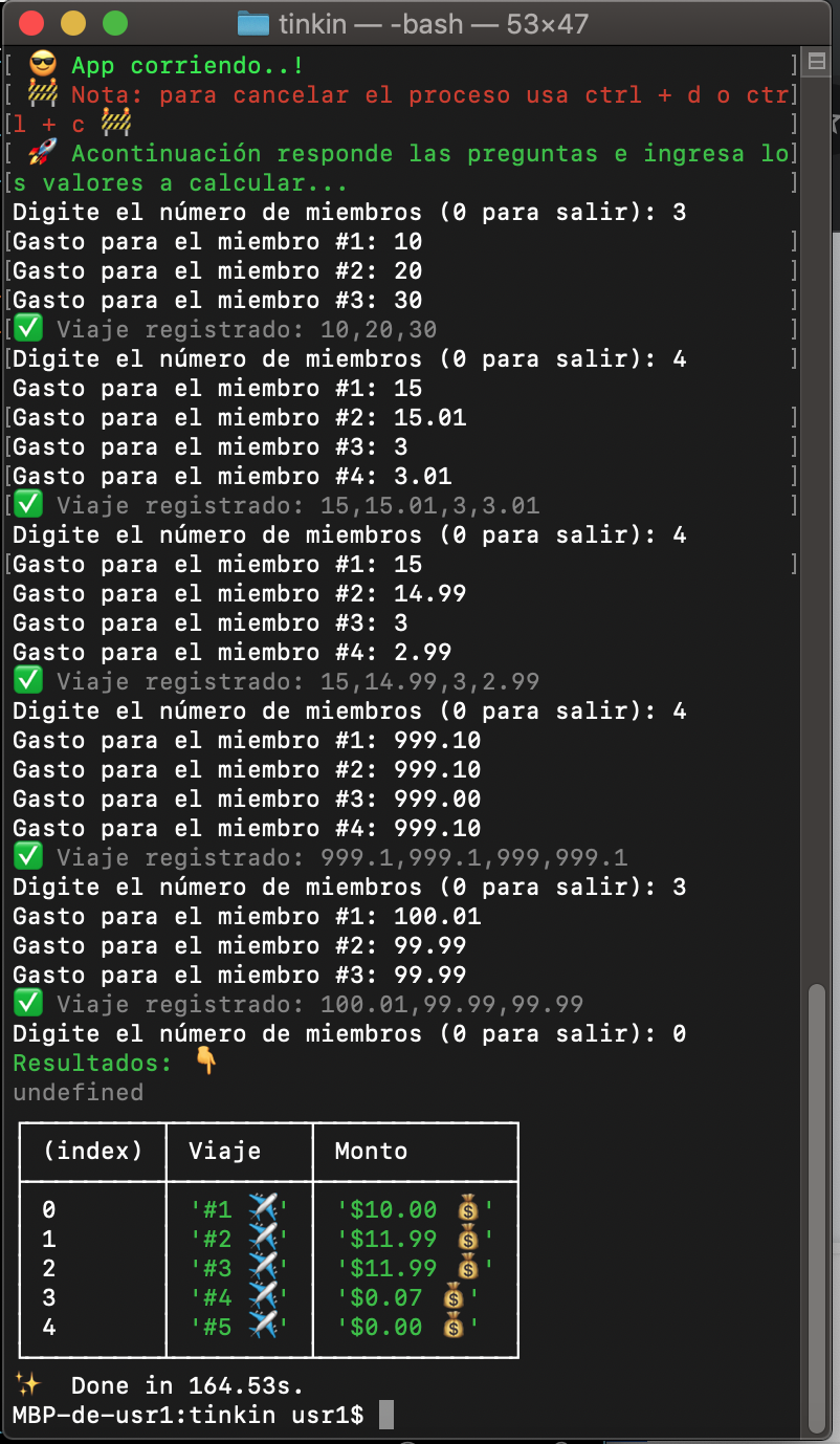 Expense balancer CLI: captura de la interfaz de línea de comandos