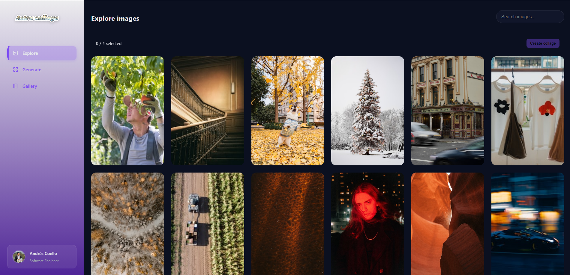 Collage Unsplash con Astro: explore collage astro